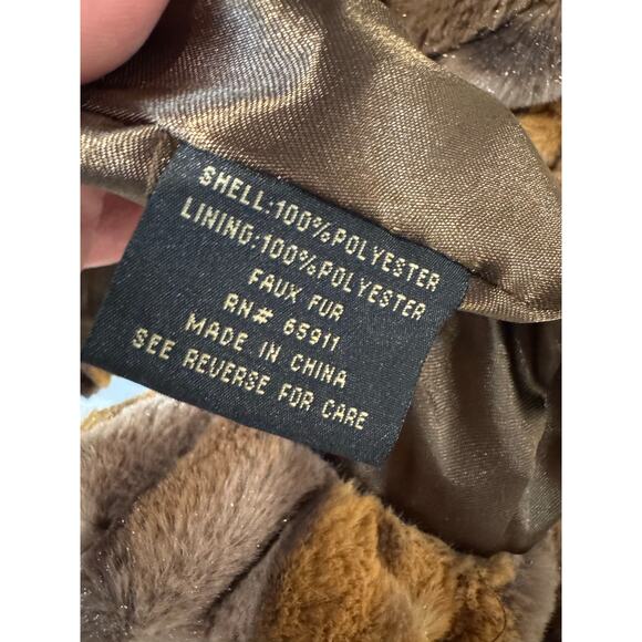 NWOT Damselle New York Faux Fur Ruffled Coat Size XL, Brown Animal Print Shimmer - Picture 7 of 7